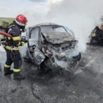 Autoturism în flăcări pe DN2–E85. Două persoane au decedat